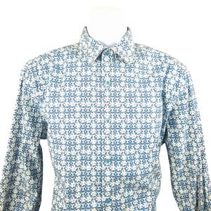 Robert Graham Intricate Blue and White Patterned Shirt